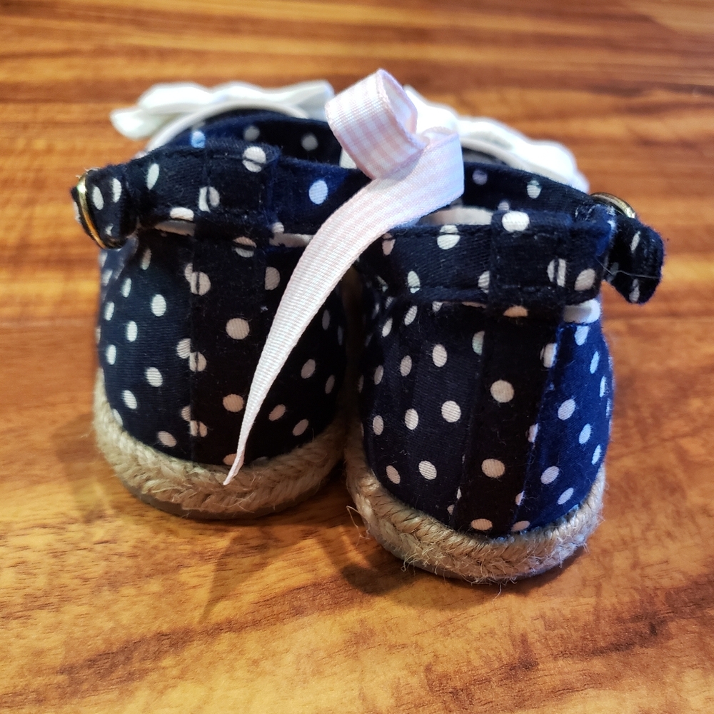Janie and Jack NWOT girls size 6 navy and white polka dot espadrilles - Picture 4 of 5